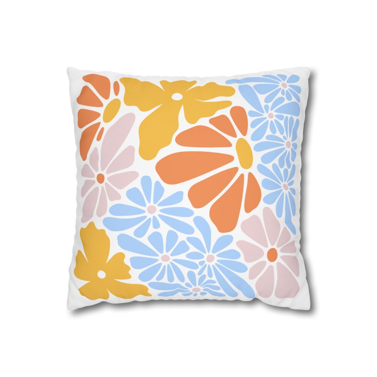 Square Pillowcase, Floral and Striped Design, Home Decor Accent, Housewarming Gift, Vibrant Polyester Cushion Cover, Dorm Room Decoration - Image 1