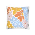 Square Pillowcase, Floral and Striped Design, Home Decor Accent, Housewarming Gift, Vibrant Polyester Cushion Cover, Dorm Room Decoration