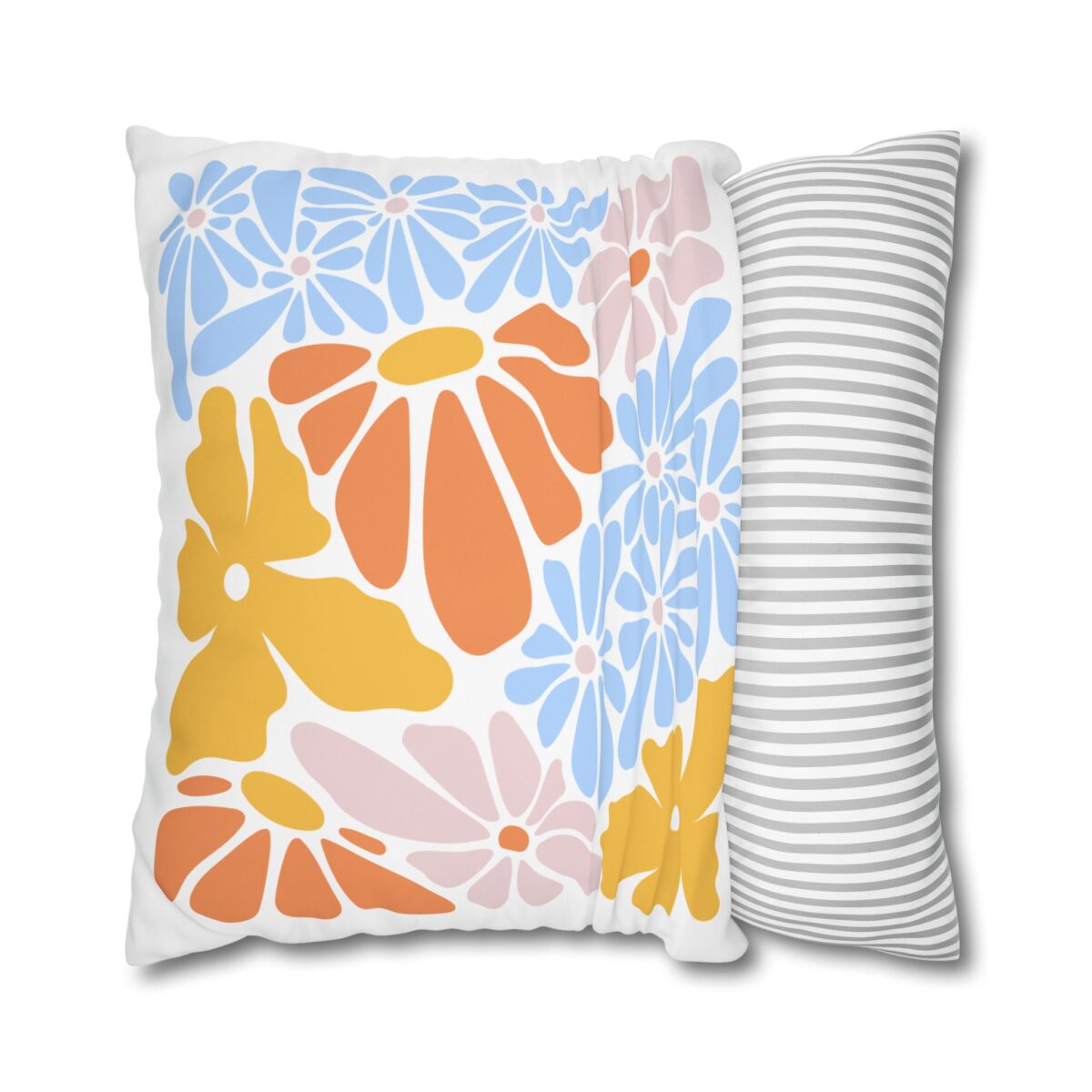 Square Pillowcase, Floral and Striped Design, Home Decor Accent, Housewarming Gift, Vibrant Polyester Cushion Cover, Dorm Room Decoration - Image 18