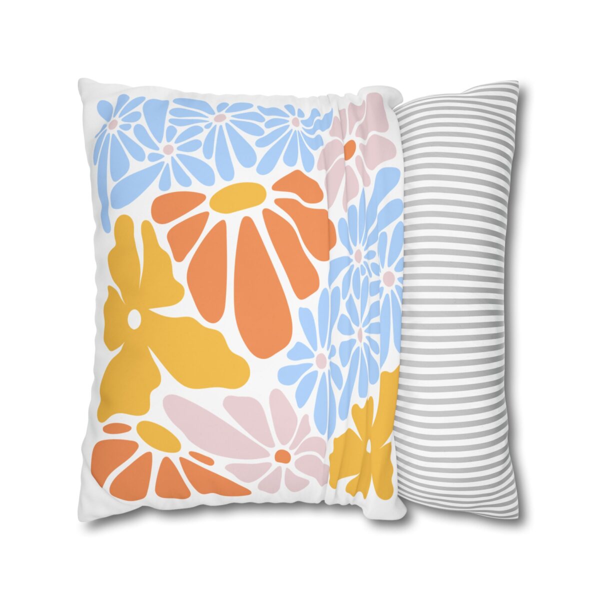 Square Pillowcase, Floral and Striped Design, Home Decor Accent, Housewarming Gift, Vibrant Polyester Cushion Cover, Dorm Room Decoration - Image 14