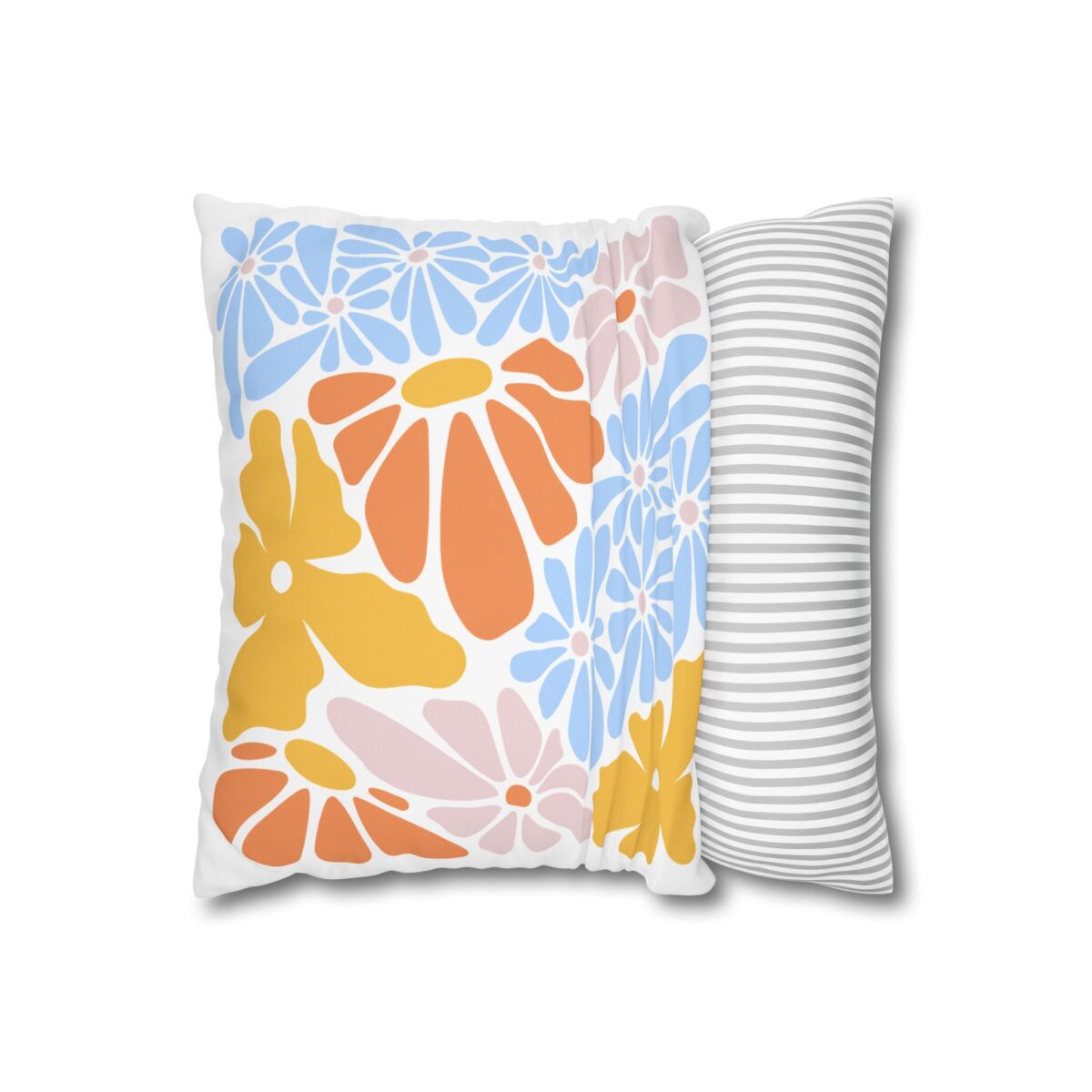 Square Pillowcase, Floral and Striped Design, Home Decor Accent, Housewarming Gift, Vibrant Polyester Cushion Cover, Dorm Room Decoration - Image 2