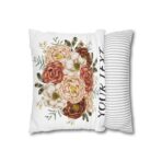 Festive Floral and Striped Square Pillowcase - Vibrant Polyester Cushion Cover for Christmas Home Decor - Image 4