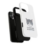 Grumpy Cat Illustration I'd Rather Be Napping Phone Case | Cute Cat Face - Image 31