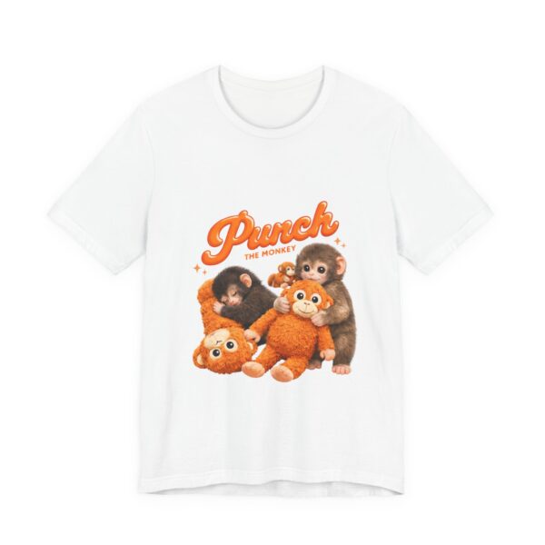 Punch The Monkey Meme Graphic T-Shirt | Baby Monkey Holding Plush Toy Retro Homage