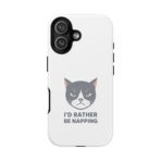 Grumpy Cat Illustration I'd Rather Be Napping Phone Case | Cute Cat Face - Image 34