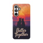 Better Together Cat Phone Case UK, Sunset Cat Silhouette Aesthetic Cover, Cute Couple Pet Design, Dual Layer Shockproof Glossy Matte Gift - Image 47
