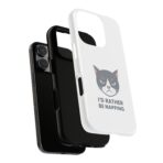 Grumpy Cat Illustration I'd Rather Be Napping Phone Case | Cute Cat Face - Image 23