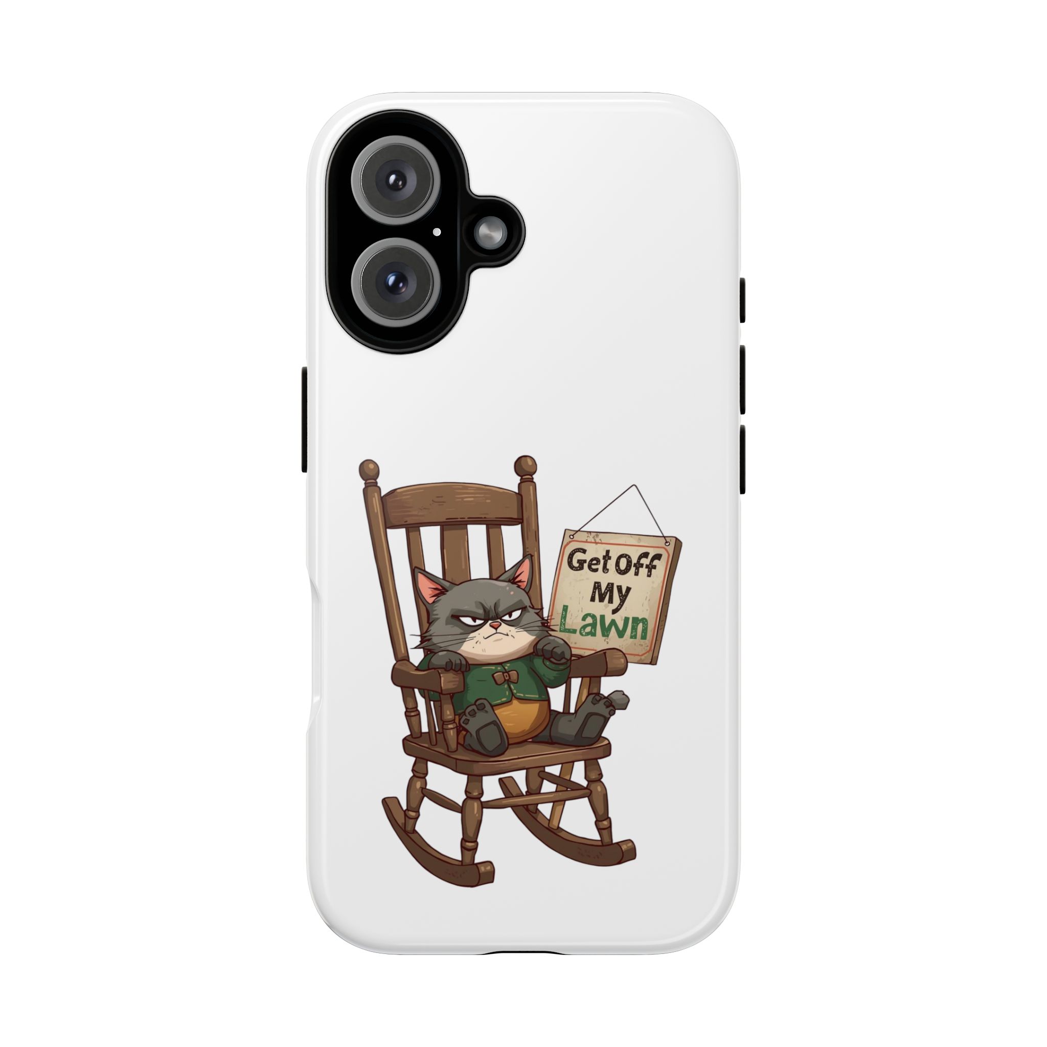 17092217530269426552_2048.jpeg Grumpy Cat Rocking Chair Get Off My Lawn Phone Case | Protective iPhone Case - Image 1