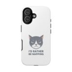 Grumpy Cat Illustration I'd Rather Be Napping Phone Case | Cute Cat Face - Image 33