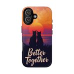 Better Together Cat Phone Case UK, Sunset Cat Silhouette Aesthetic Cover, Cute Couple Pet Design, Dual Layer Shockproof Glossy Matte Gift - Image 33