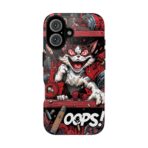 Mischievous Cat 'Oops!' Phone Case | Protective iPhone Cover, Red Black Cartoon
