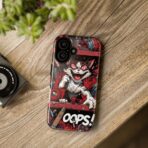 Mischievous Cat 'Oops!' Phone Case | Protective iPhone Cover, Red Black Cartoon - Image 4