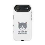 Grumpy Cat Illustration I'd Rather Be Napping Phone Case | Cute Cat Face - Image 36