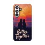 Better Together Cat Phone Case UK, Sunset Cat Silhouette Aesthetic Cover, Cute Couple Pet Design, Dual Layer Shockproof Glossy Matte Gift - Image 45