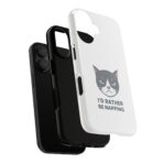 Grumpy Cat Illustration I'd Rather Be Napping Phone Case | Cute Cat Face - Image 3