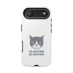 Grumpy Cat Illustration I'd Rather Be Napping Phone Case | Cute Cat Face - Image 35