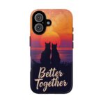 Better Together Cat Phone Case UK, Sunset Cat Silhouette Aesthetic Cover, Cute Couple Pet Design, Dual Layer Shockproof Glossy Matte Gift