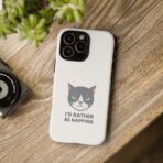 Grumpy Cat Illustration I'd Rather Be Napping Phone Case | Cute Cat Face - Image 32