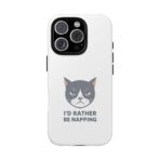 Grumpy Cat Illustration I'd Rather Be Napping Phone Case | Cute Cat Face - Image 17