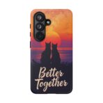 Better Together Cat Phone Case UK, Sunset Cat Silhouette Aesthetic Cover, Cute Couple Pet Design, Dual Layer Shockproof Glossy Matte Gift - Image 43