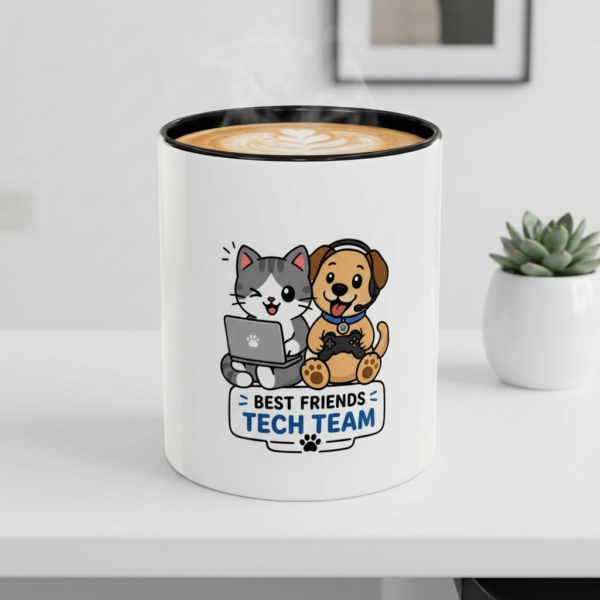 Cute Cat Dog Coding Mug for Programmers, Funny Developer Coffee Cup, Remote Work Desk Gift, Techie Pet Lover Mug, Laptop Team Gift