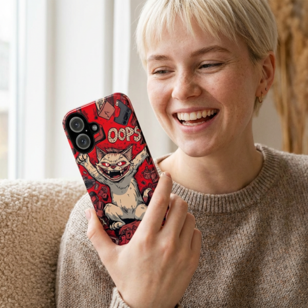 Graffiti Cat Phone Case UK, Street Art Aesthetic Cover, Bold Red Cartoon Cat Design, Dual Layer Shockproof Protective Glossy Matte Case