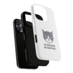 Grumpy Cat Illustration I'd Rather Be Napping Phone Case | Cute Cat Face - Image 19