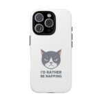 Grumpy Cat Illustration I'd Rather Be Napping Phone Case | Cute Cat Face - Image 17